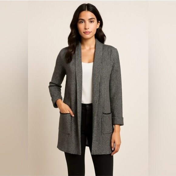 Christian Siriano Gray Herringbone Open Front Cardigan Women’s XS Cozy Chic - Picture 11 of 11